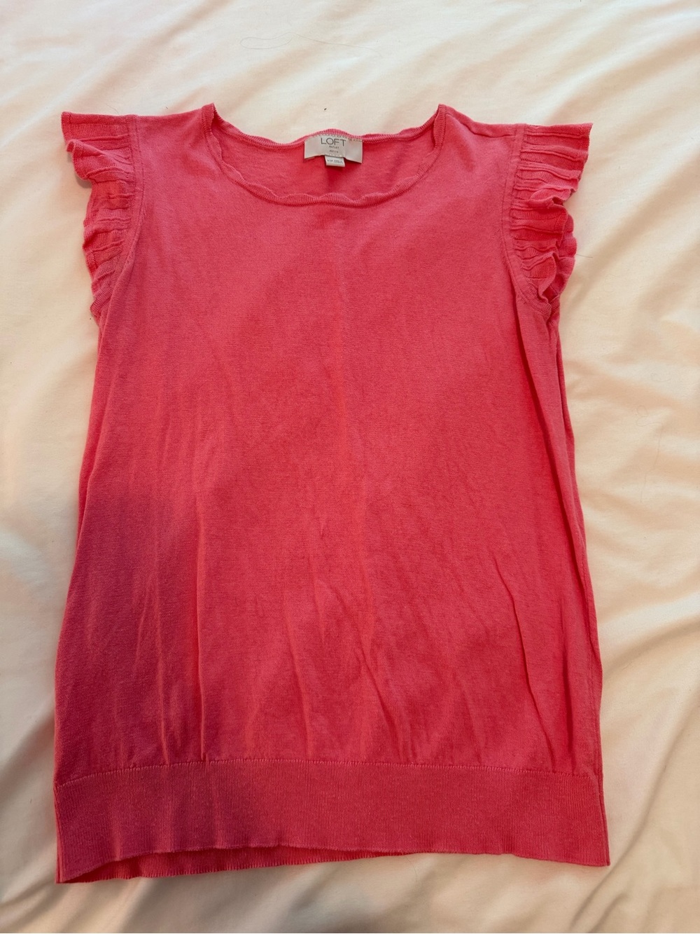 LOFT Pink Petite Knit Top with Scalloped Edge